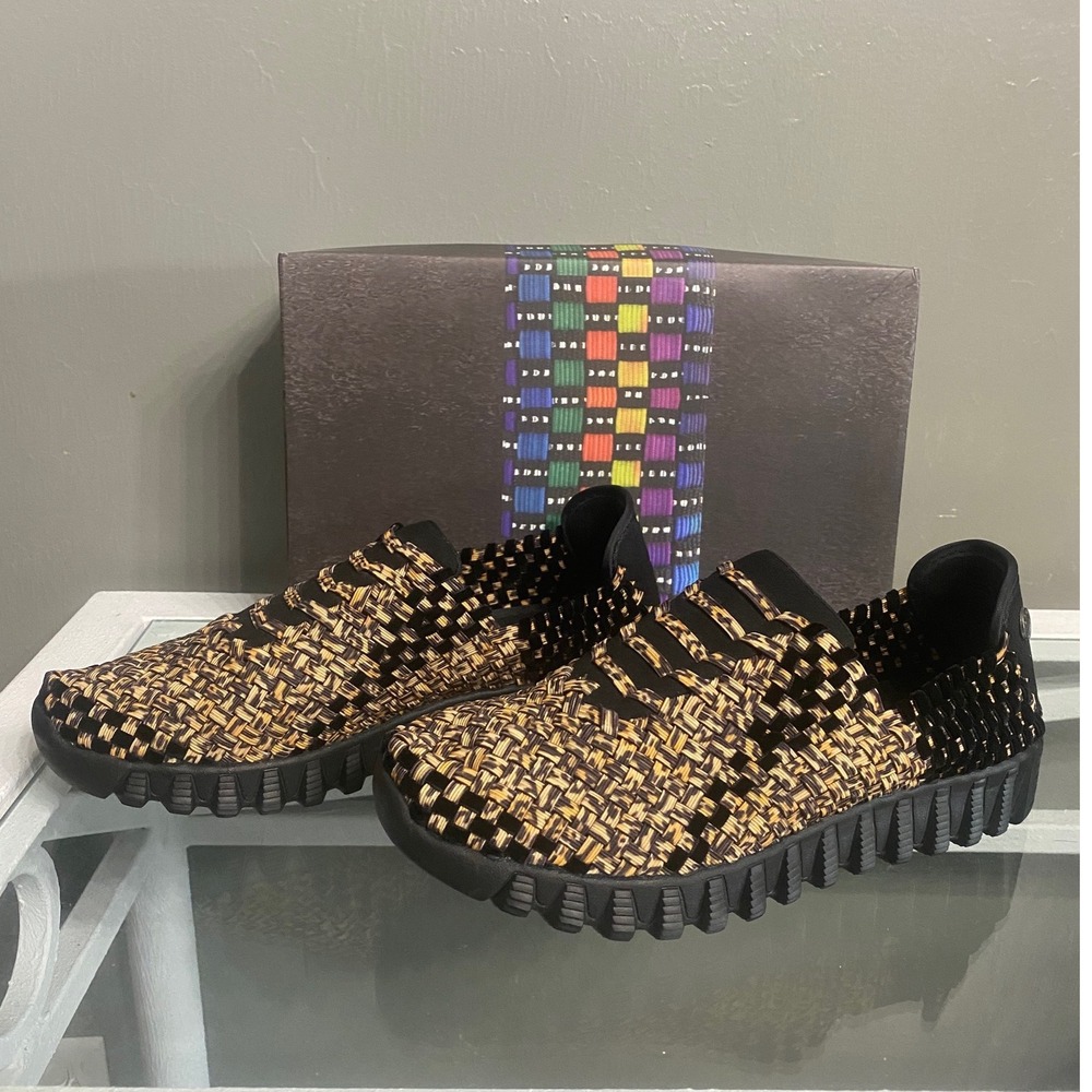 Bernie Mev Zip Vivaldi Woven Leopard Black Velvet Memory Foam Sneakers 39 U s 8